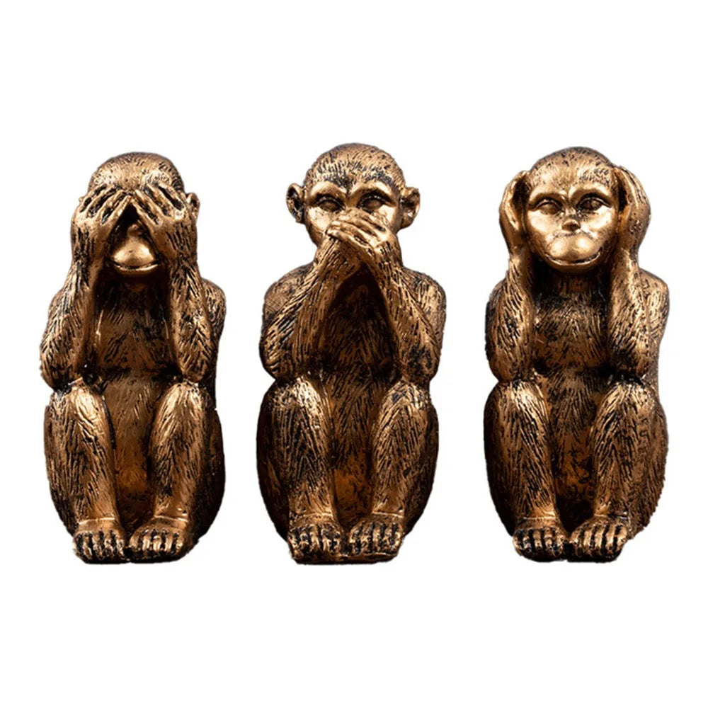 Resin Three Wise Monkeys Figurines Don't See Don't Speak Home Decor Crafts Don't Hear Creative Design Monkey Ornaments