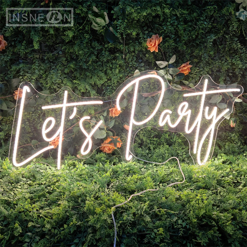 Lets Party Neon Sign LED Lights for Room Wall Wedding Birthday Bachelorette & Engagement Art Decoration New Year Christmas Decor