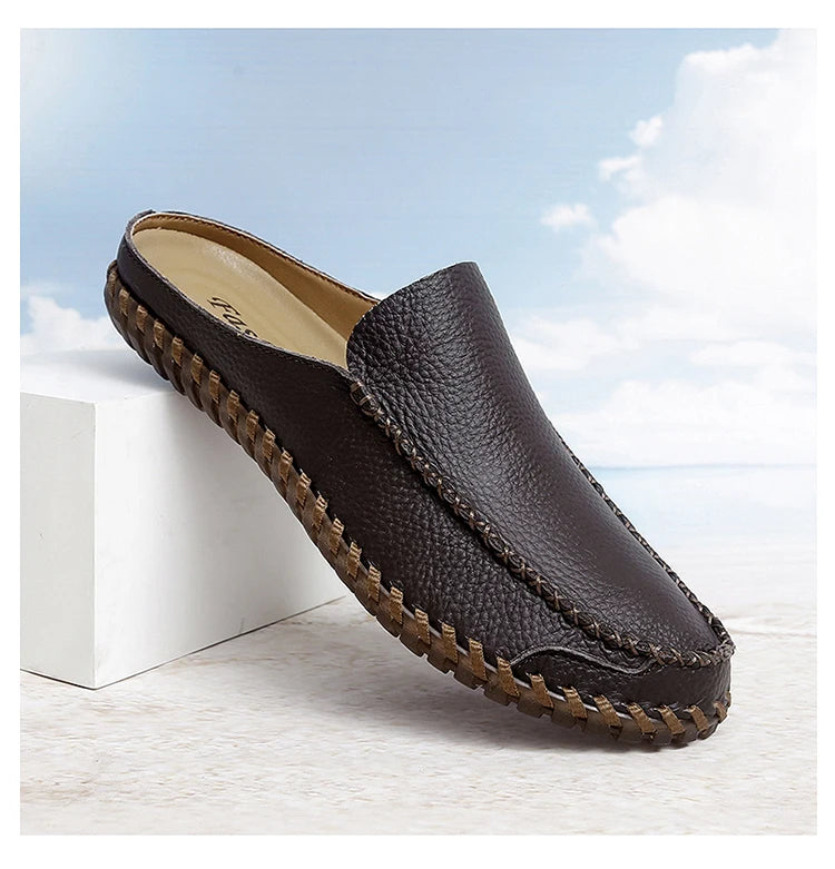 Plus Size 38-48 Handmade Mules Mens Backless Loafers Slippers Half Shoes For Men Slide Closed Toe Sandals Semi-Drag Casual Shoes