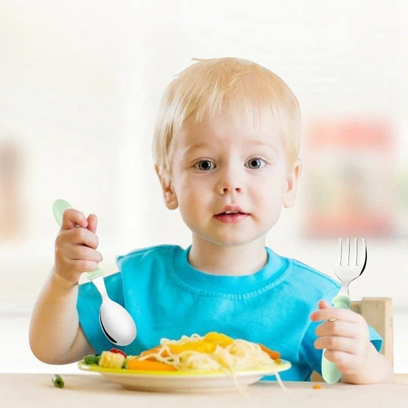 3-Piece Children's Utensil Set 304 Stainless Steel Spoon Fork for Toddlers with Portable Case Travel Kids Cutlery Tableware Gift