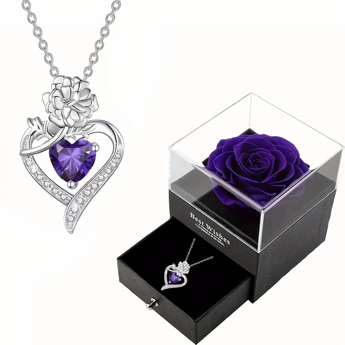 Purple Pendant Necklace, Purple Eternal Rose Gift Box, Suitable for Romantic Valentine'S Day Gift,Mother's Day,Christmas