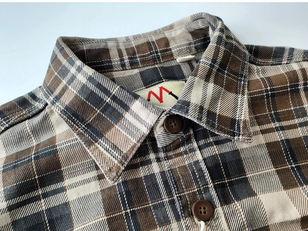 Spring and autumn new cotton washed male casual plaid shirt male thick long-sleeved shirt coat