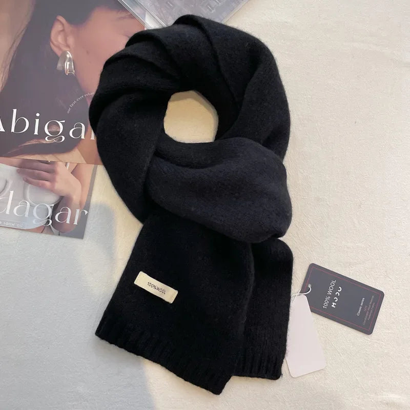 High Quality 100% Wool Scarf Men Women Winter Autumn Solid Color Couple Muffler Simple Warm Versatile Knitted Scarf Male Female