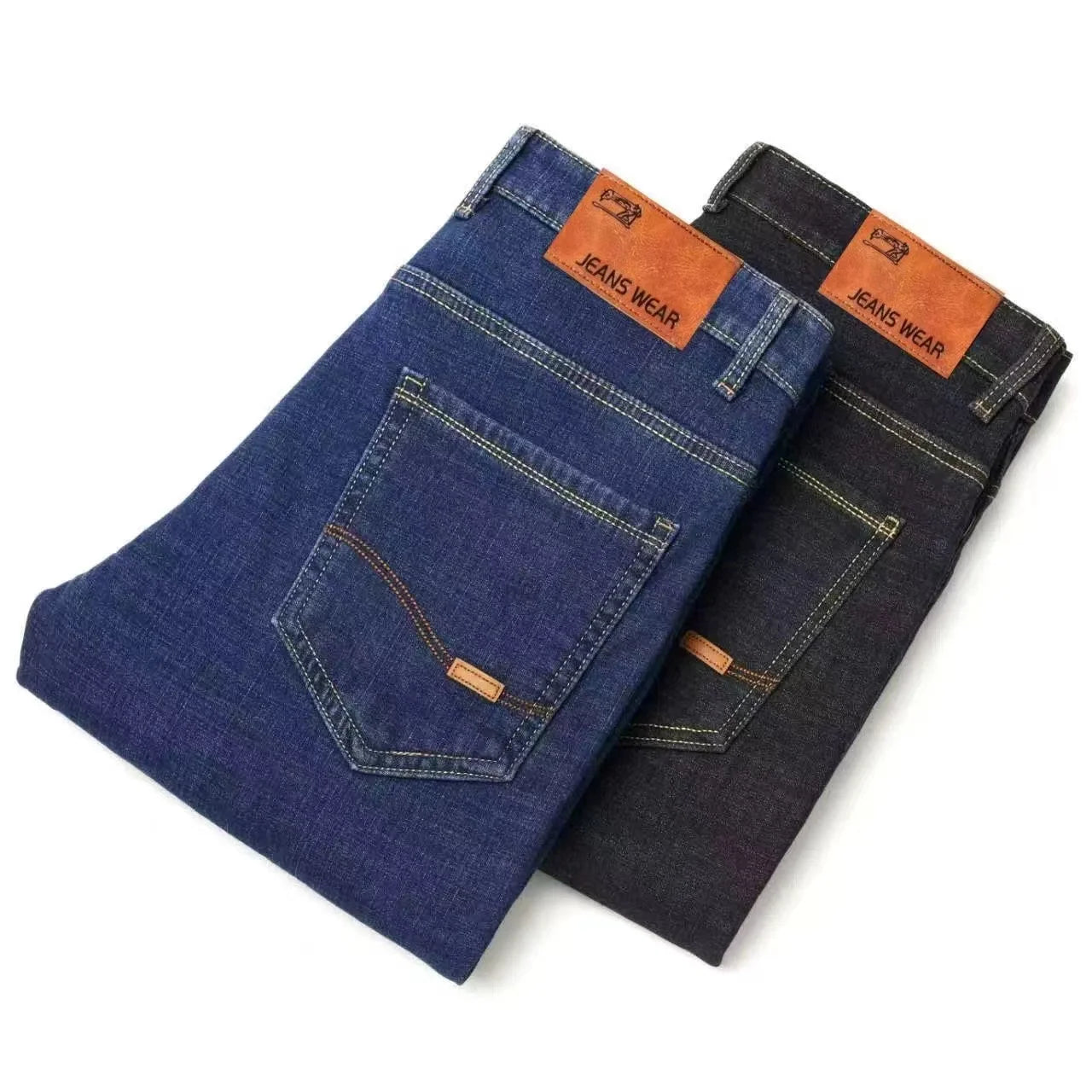 Men Fashion Plus Size 38 40 Black Jeans Male Business Daily Casual Loose Denim Pants Minimalist Stretch Straight Leg Trousers