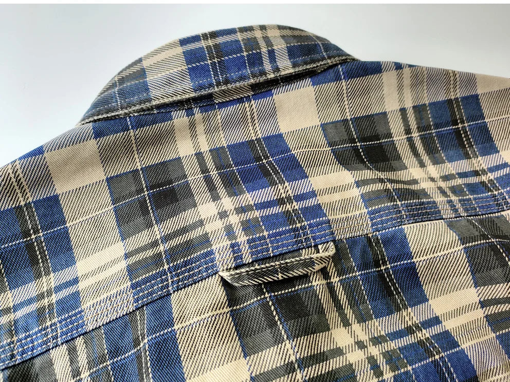 Spring and autumn new cotton washed male casual plaid shirt male thick long-sleeved shirt coat