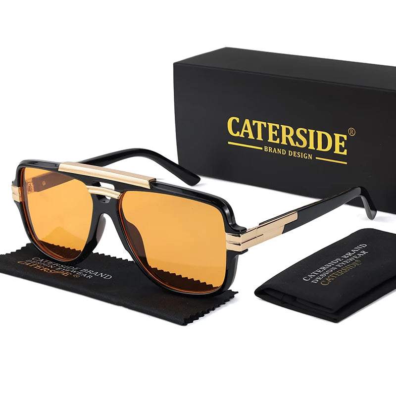 CATERSIDE Retro Square Big Frame Sunglasses Men Flat Top Double Bridge Pilot Punk Sun Glasses Women's Party Travel Eyewear UV400