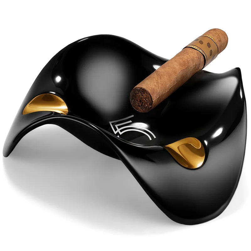 Triangular Ceramic Cigar Ashtray, Wave Design Multi-Caliber Smoke Groove