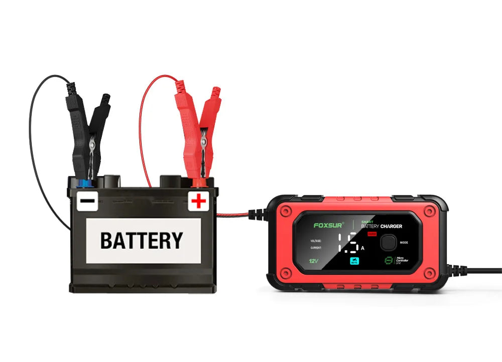 EAFC 12V 7A Car Battery Charger Smart Multiple Protection AGM Lithium Iron Lead-acid Charger for Car SUV RV Motorcycle Truck