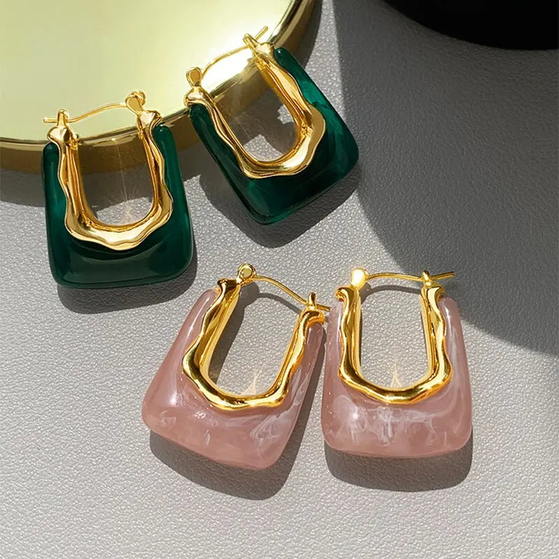 Green Pink Transparent Resin Earrings For Women Girls Geometric Irregular Stud Earrings 2023 New Trendy Ear Jewelry for Party B