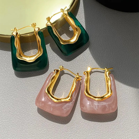 Green Pink Transparent Resin Earrings For Women Girls Geometric Irregular Stud Earrings 2023 New Trendy Ear Jewelry for Party B