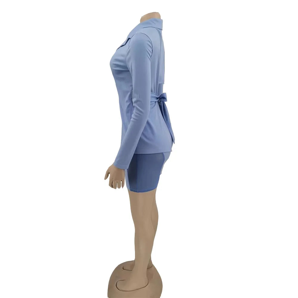 ANJAMANOR Two Piece Club Outfits Women Sexy Asymmetric Blazer and Mesh Shorts Leggings Matching Sets Fall 2023 D58-ED25