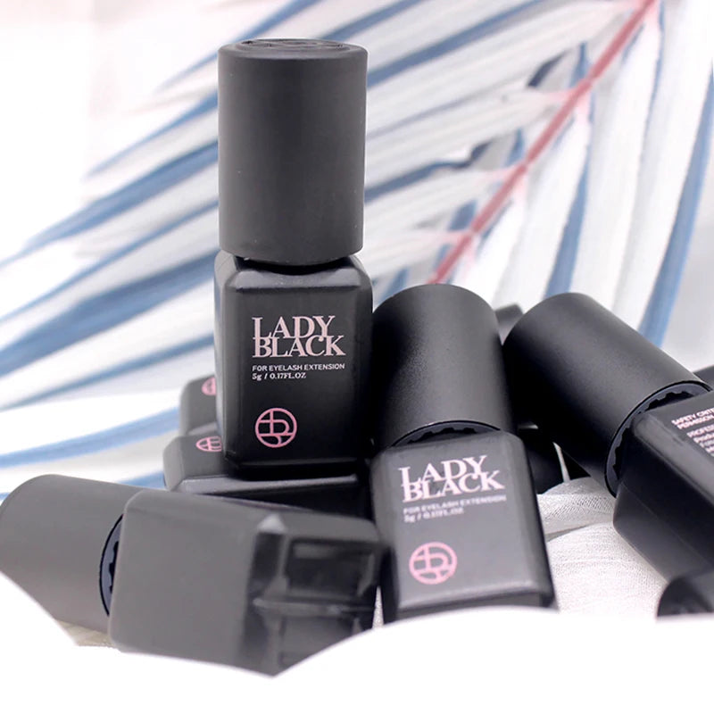 5 Bottles Original Lady Black Glue for Eyelash Extensions with Original Bag Low Irritation 5ml Korea False Lash Glue Makeup Tool