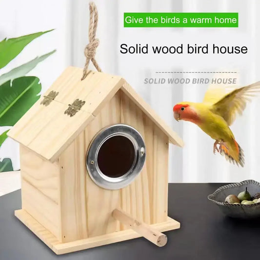 Bird Nest Sturdy Garden Decoration Wooden Bird House Eco-friendly Bird Nesting Box  Natural Wood