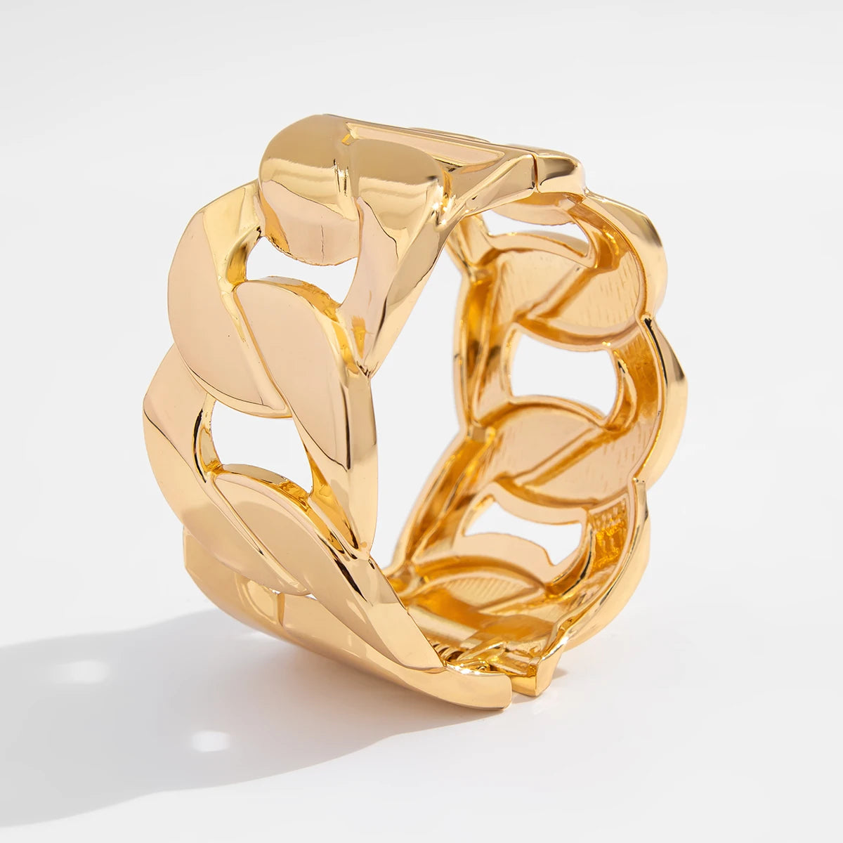 SHIXIN Exaggerated Smooth Gold Color Wide Chain Spring Bangle for Women Hip Hop Metal Geometric Cuff Bracelet Unisex Men Jewelry