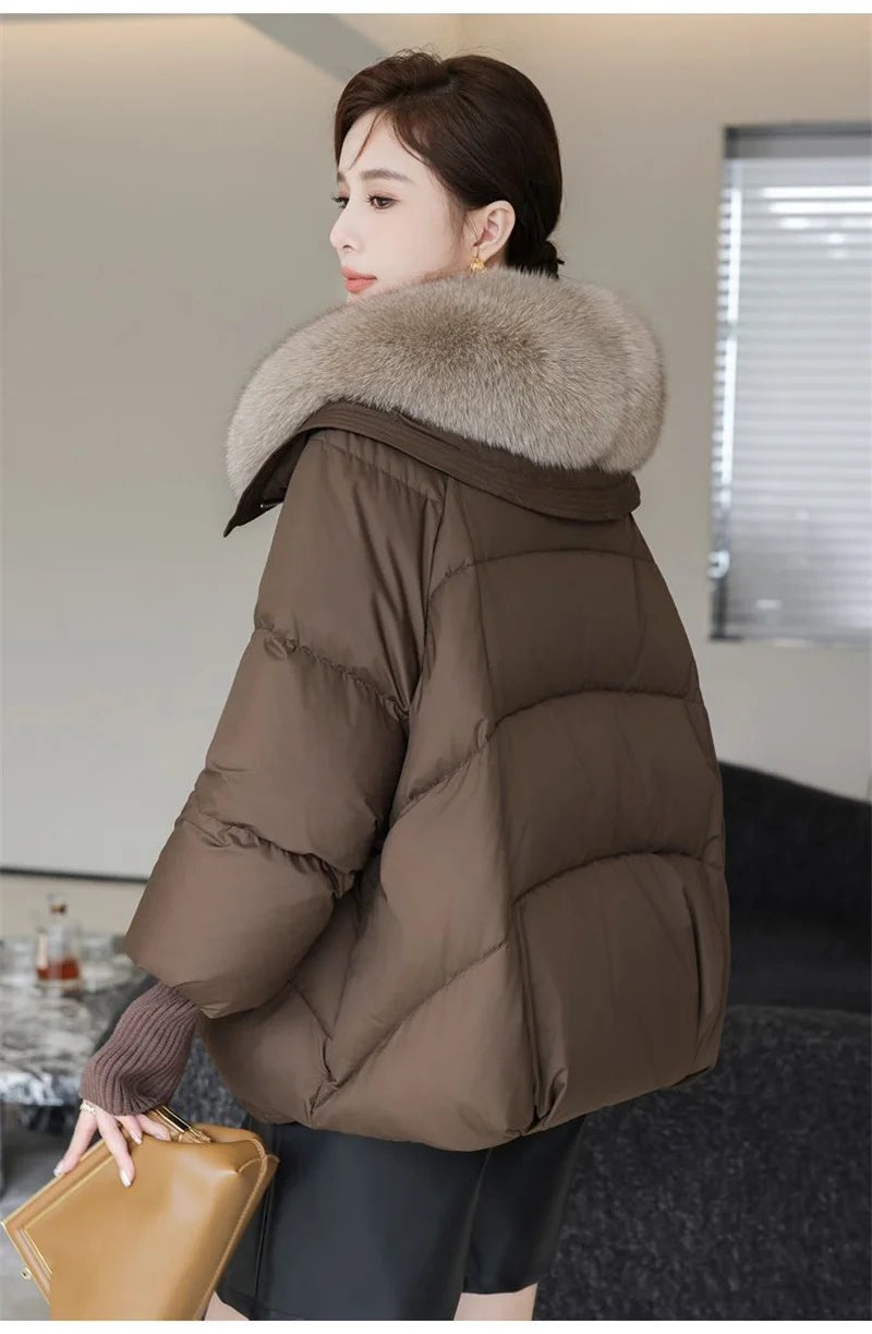 2024 Winter New Short Down Cotton Jacket Women Korean Loose Cotton Jacket Women, Oversized Wool Collar, Thickened Cotton Coat