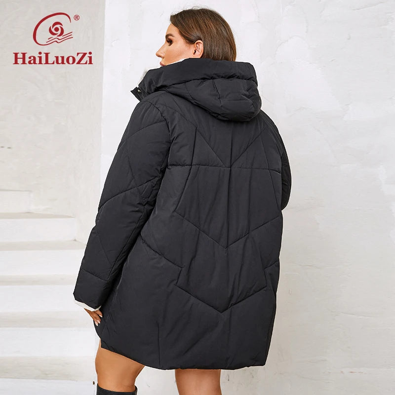 HaiLuoZi 2023 New Plus Size Women Winter Jacket XL-6XL Thick Female Outwear Slant Pockets High-quality Quilted Women's Coat 1115