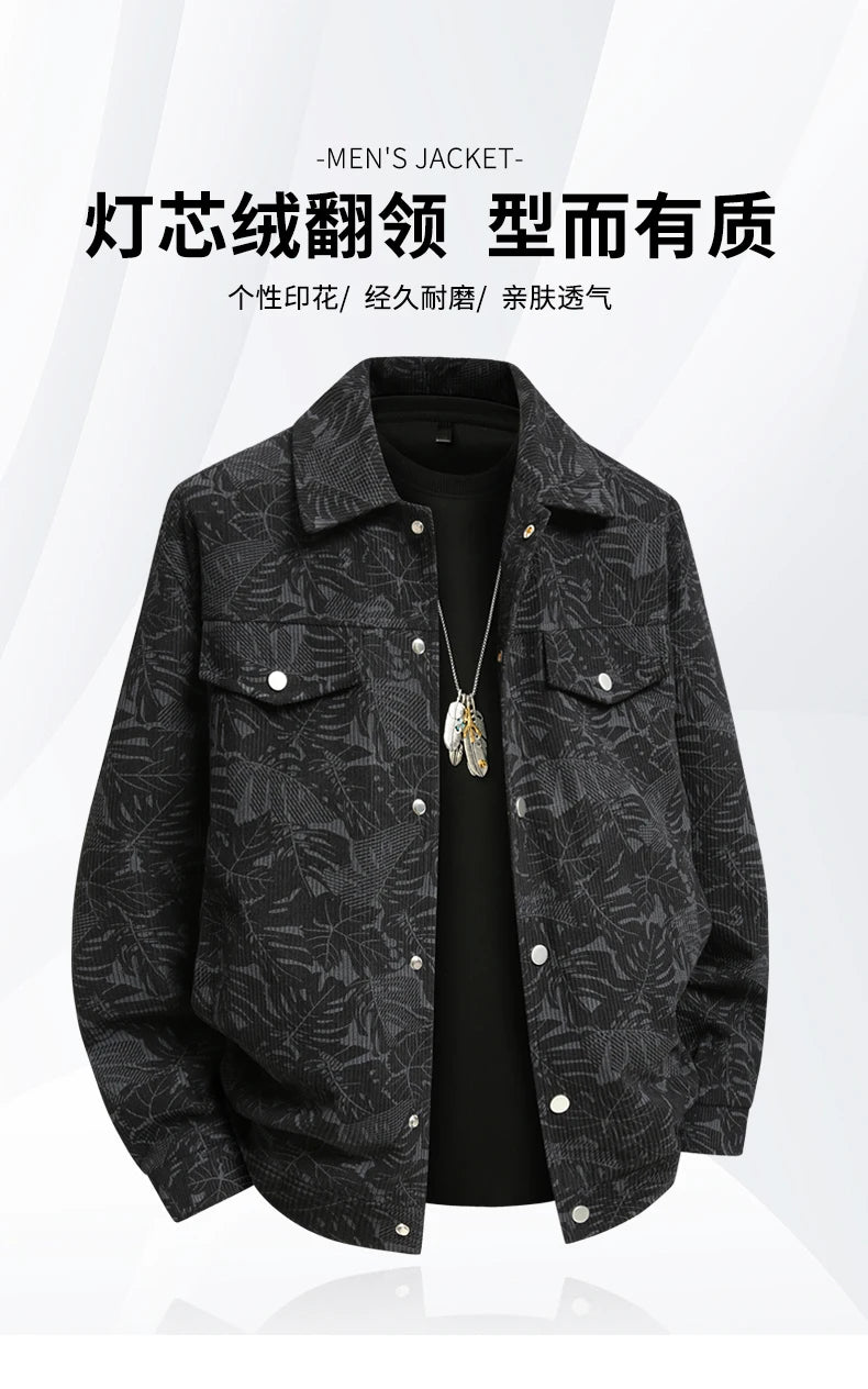 Men Jacket Corduroy Trench Coats Oversize 6XL 7XL 8XL Plus Size Print Spring Pattern Hip Hop Motorcycle Pocket Streetwear Soft