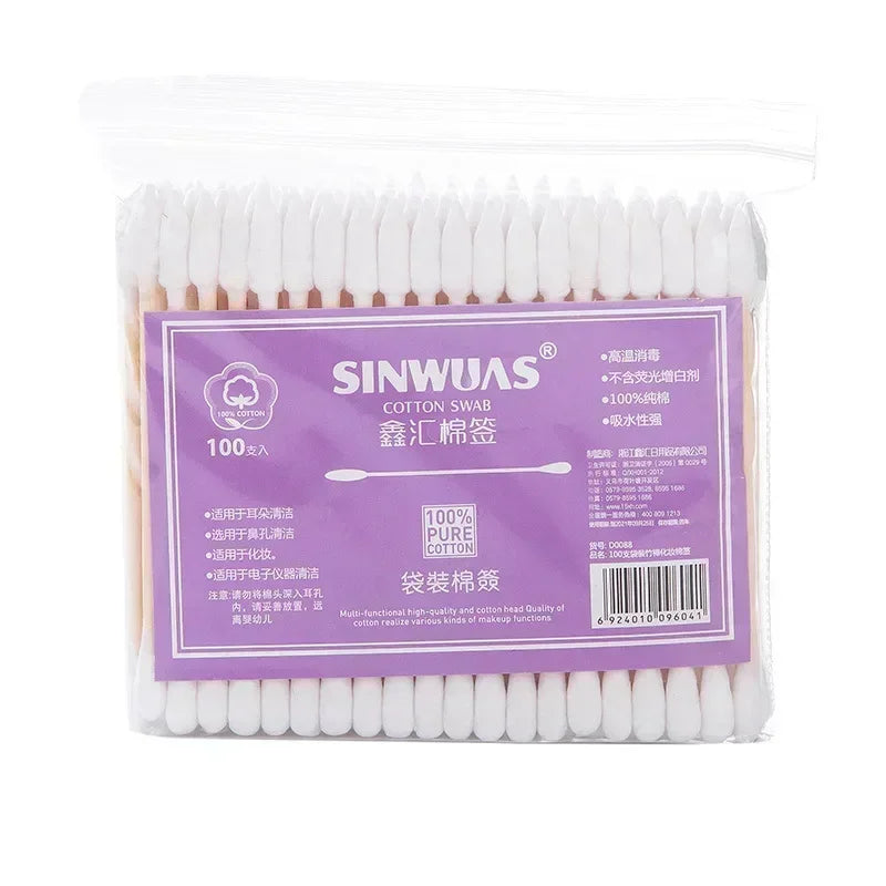 100-300Pcs Pink Double Head Cotton Swab Sticks Cotton Buds Tip for Medical Nose Ears Cleaning Accessories Female Make Up Remover
