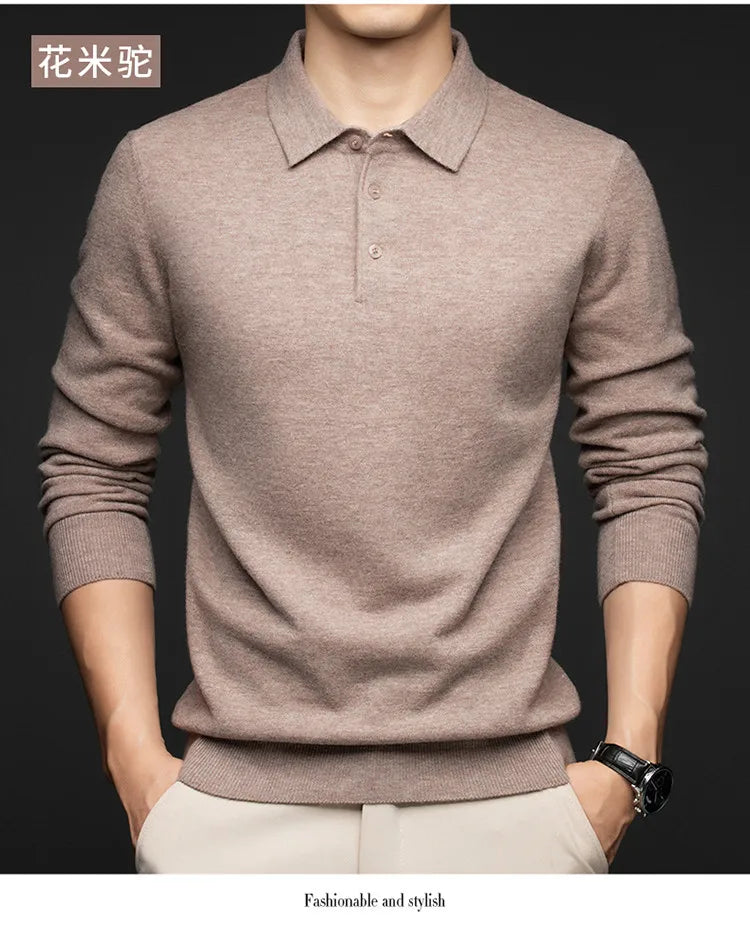 100% Australian Merino Wool Sweater, 360g Thickened Anti-Pilling, Polo Collar Gold Quality Pullover