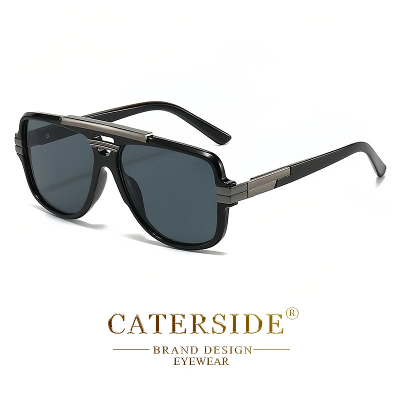 CATERSIDE Retro Square Big Frame Sunglasses Men Flat Top Double Bridge Pilot Punk Sun Glasses Women's Party Travel Eyewear UV400