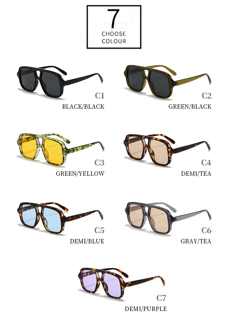 SO&EI Ins Popular Fashion Double Bridges Square Men Sunglasses Vintage Punk Yellow Blue Shades UV400 Men Trending Sun Glasses