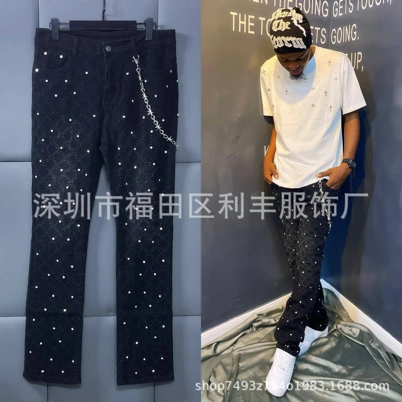 Jeans Denim Men Long Pants Flare Pant Hole Sheath High Waist Casual Punk Gothic Streetwear Straight Trousers Autumn Winter