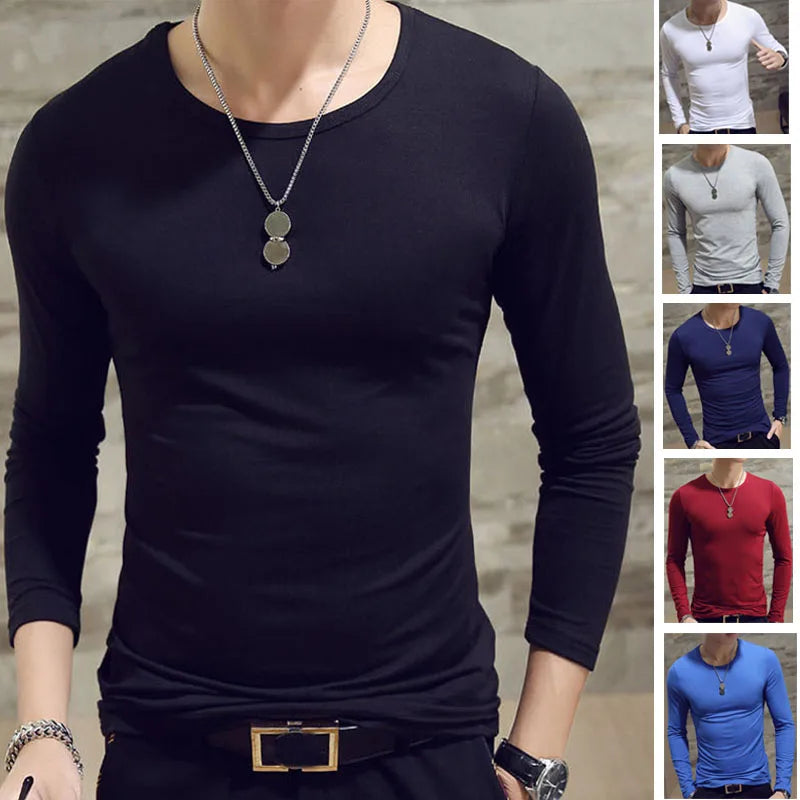 1pcs Spring Autumn Men Long Sleeve T Shirt Mens Thin Solid Casual T-shirts Classic Clothes Men's T-shirts Male Thermal Tops