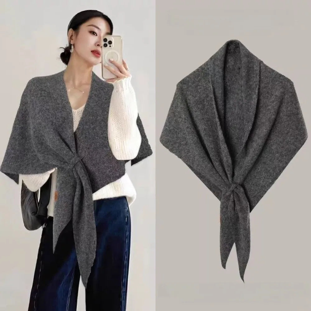 Fashion Solid Color Knitted Shawl Thickened Neck Wrap Triangle Scarf Winter Warm Soft Sweater Shawl Cape
