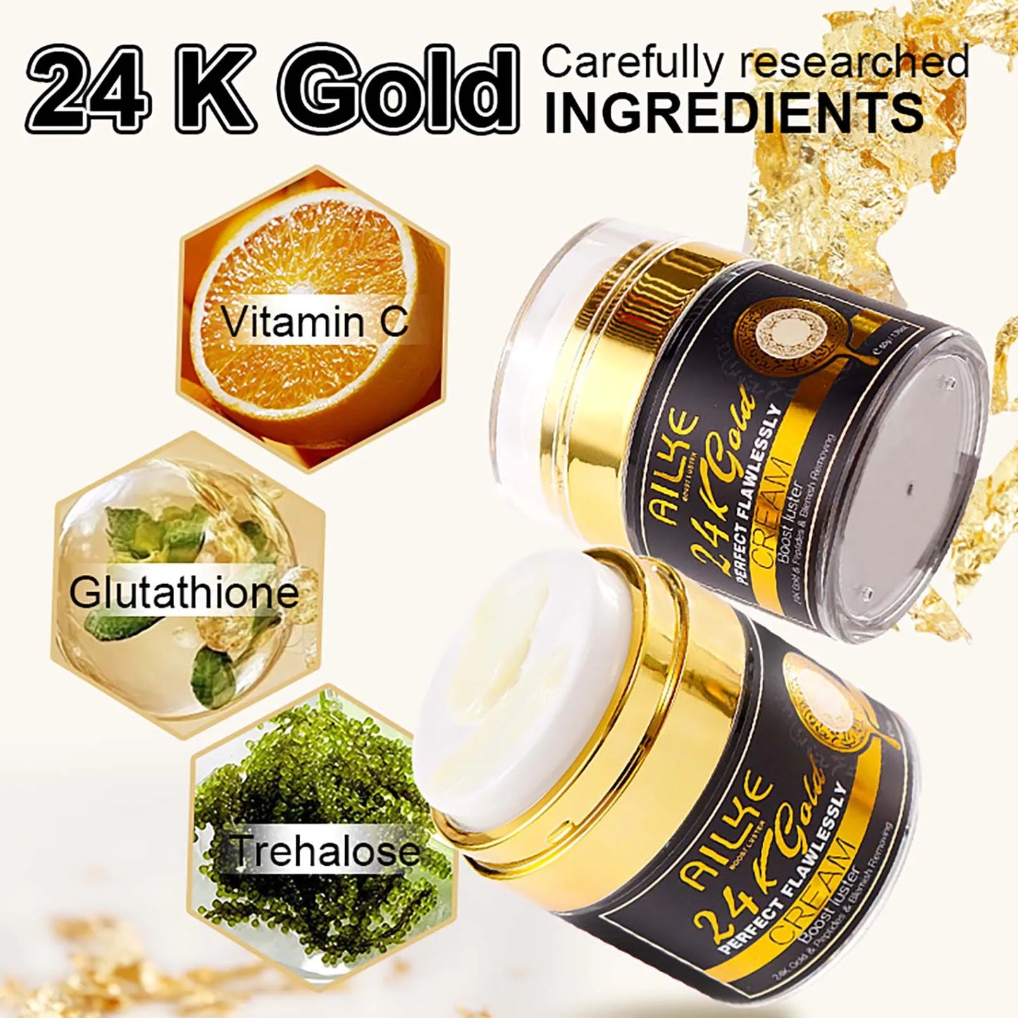 AILKE 24K Glod Flawlessly Skin Care Set, Whitening, Reduce Dark Spots, Pigmentation, Wrinkles, Moisturize, For All Skin Types