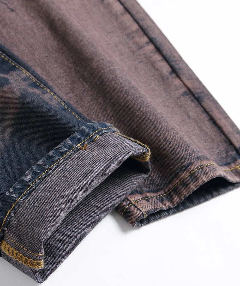 Purple Ripped Men's Jeans Spring Summer Slim Fit Straight Hole Cotton Denim Pants Distressed Destroyed Streetwear 28-40
