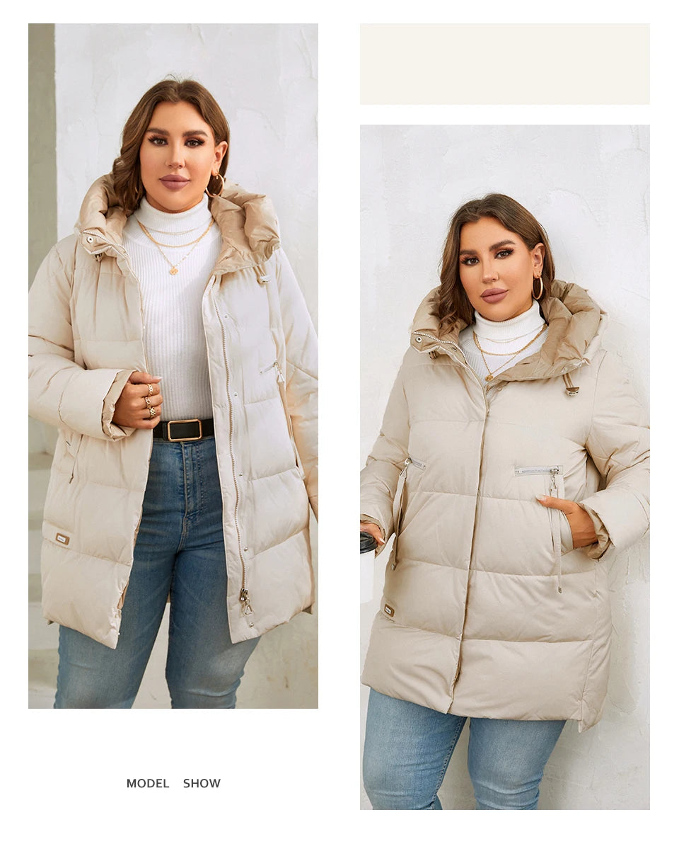 HaiLuoZi 2023 New Plus Size Women Winter Jacket XL-6XL Thick Female Outwear Slant Pockets High-quality Quilted Women's Coat 1115