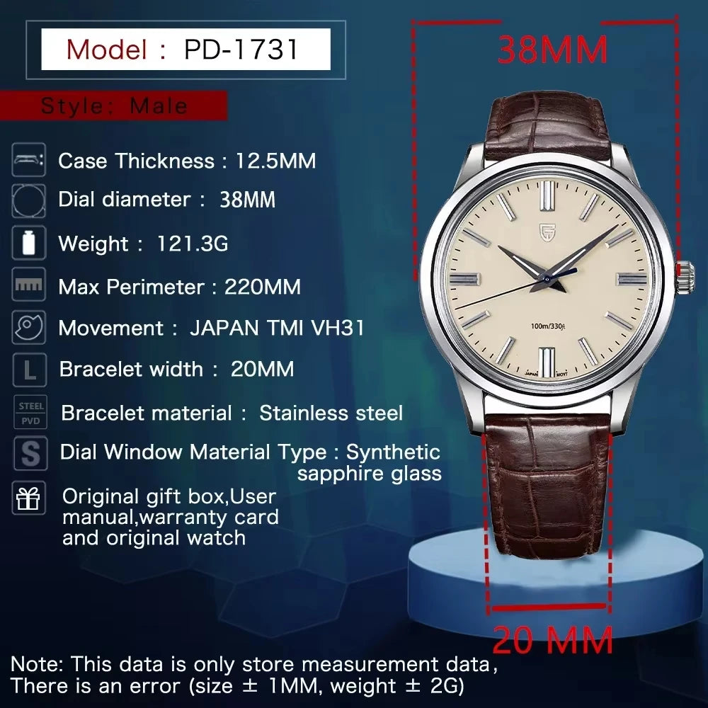 2025 PAGANI DESIGN 38MM Men's Quartz Watches PD1731 VH31 Mov Classic Fashion Stainless Steel Sport Waterproof Clock reloj hombre