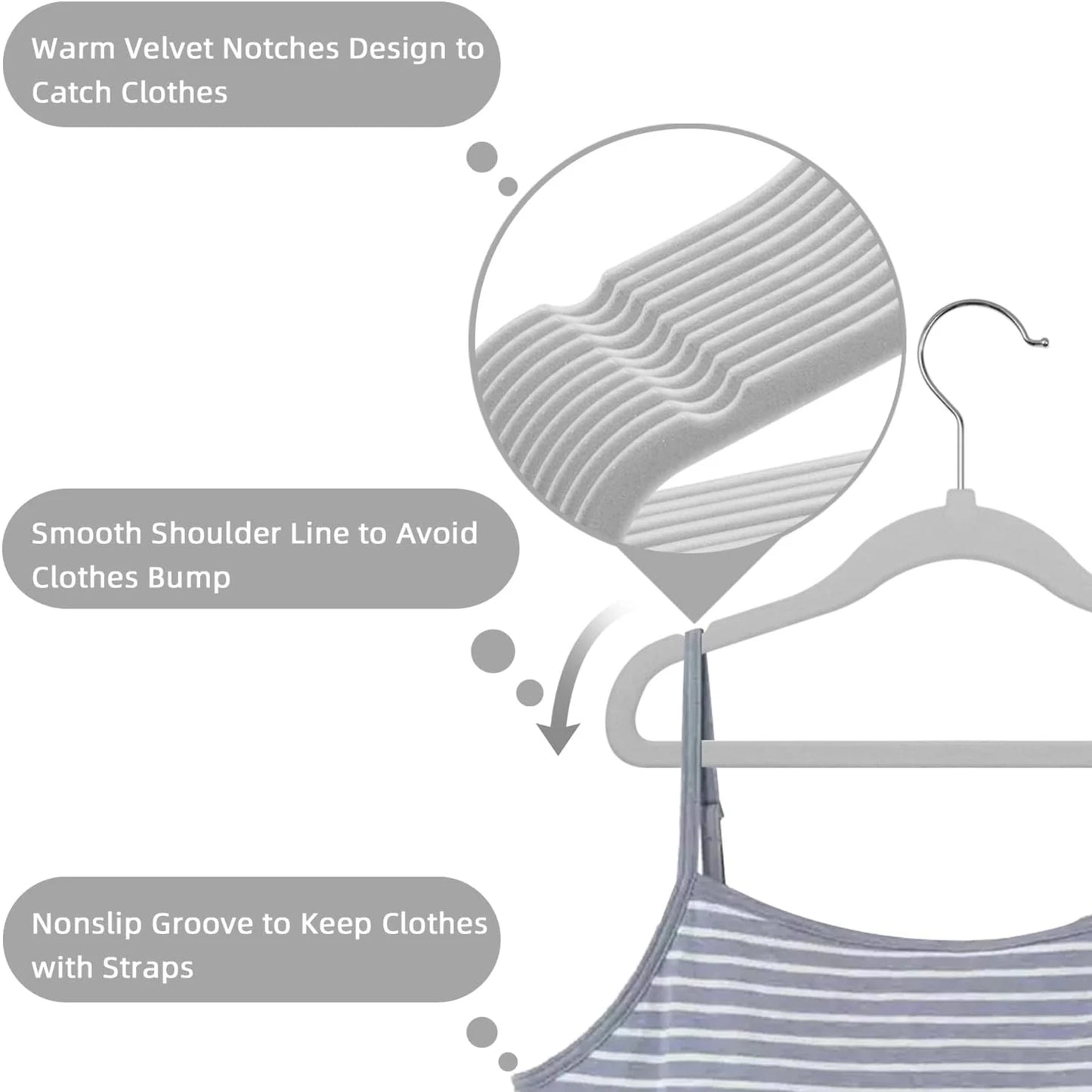 Pack of 10-Children's Velvet Non-Slip Hanger, Slim and Space Saving - 360° Swivel Hooks,Durable Junior Hanger