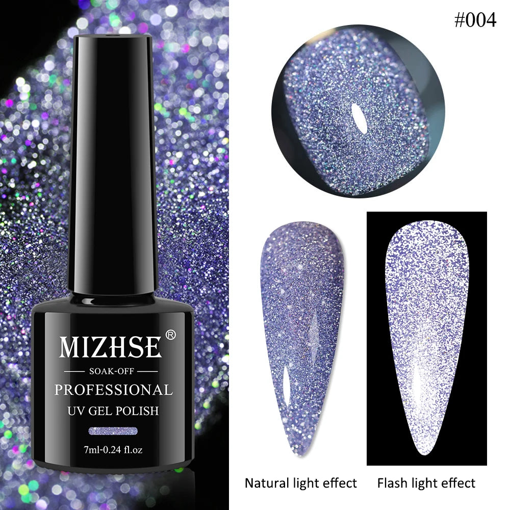 MIZHSE 7ML Reflective Top Coat Gel Nail Polish Shiny Glitter Vernis Semi Permanent Varnish Nail Gel Polish for Manicure Nail Art