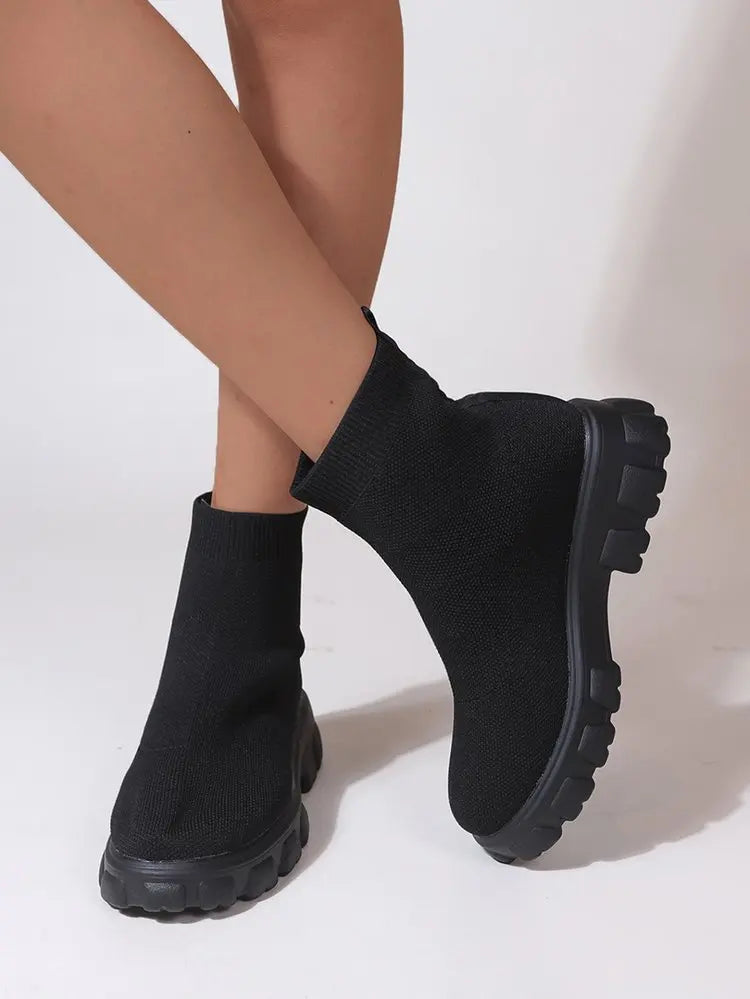 Mesh Women's Ankle Boots Fashion Women's Sock Boots Comfortable Breathable Slip-on Womens Boots High-top Women Thick-soled Shoes