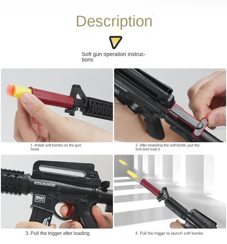 Soft Bullet Mini AK47 M4A1 Launchable Toy Gun Rifle Shell Ejection Toy Gun Model Children's Christmas Gifts Adult Toys