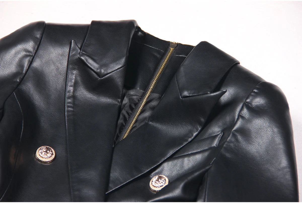 2024 Spring And Autumn New High-end Fashion, Simple Temperament, Slim Slim Skin, Women's Pu Leather Suit Skirt Dress