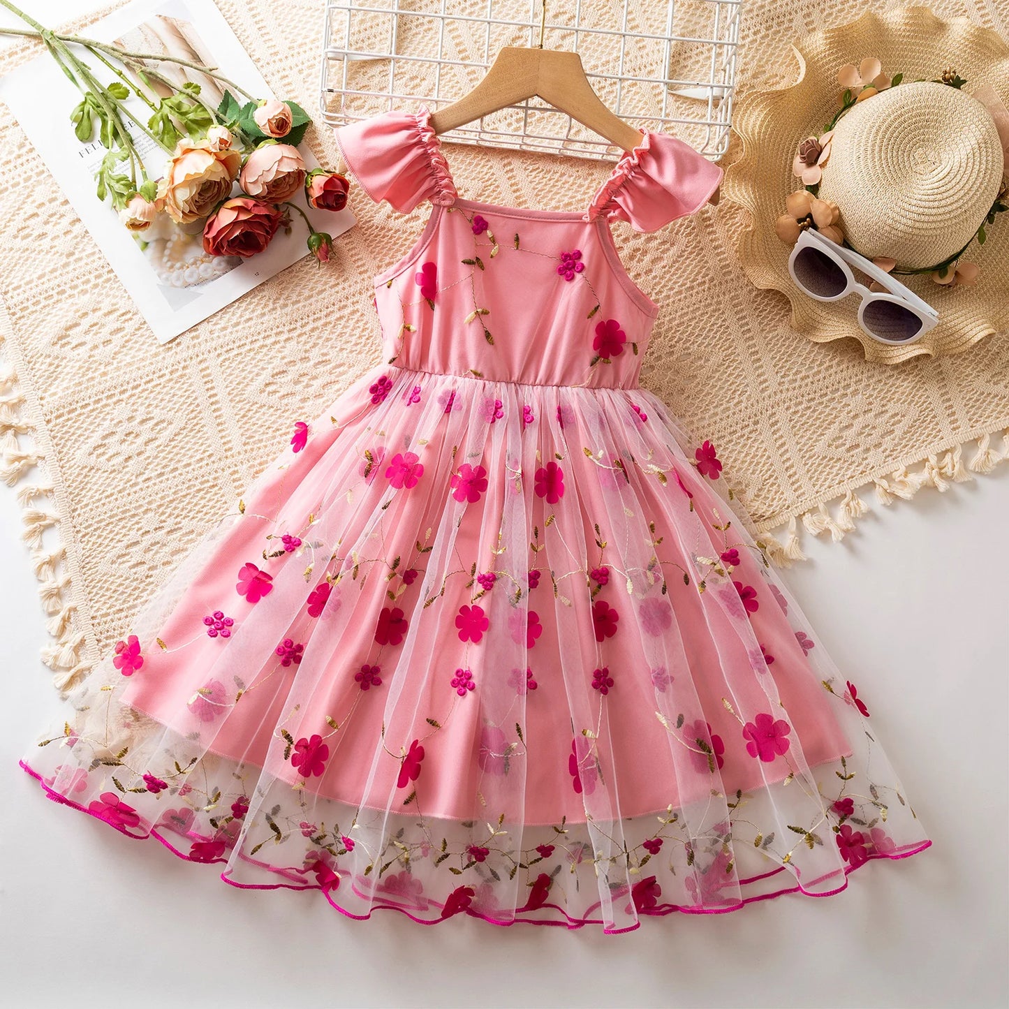 Girls Fairy Dress for 3-8 Yrs Birthday Party Princess Dress Flower Girl Dress for Wedding Embroidery Easter Dress for Girls Wear