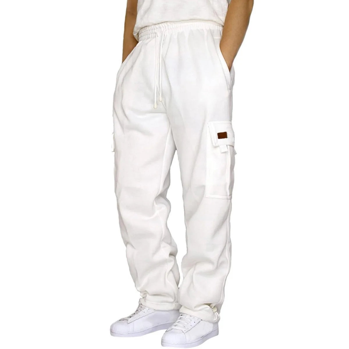 Men's Fashionable Work Pants With Winter Insulation, Multiple Pockets, Drawstring Fastening, Warm And Loose Casual Trousers
