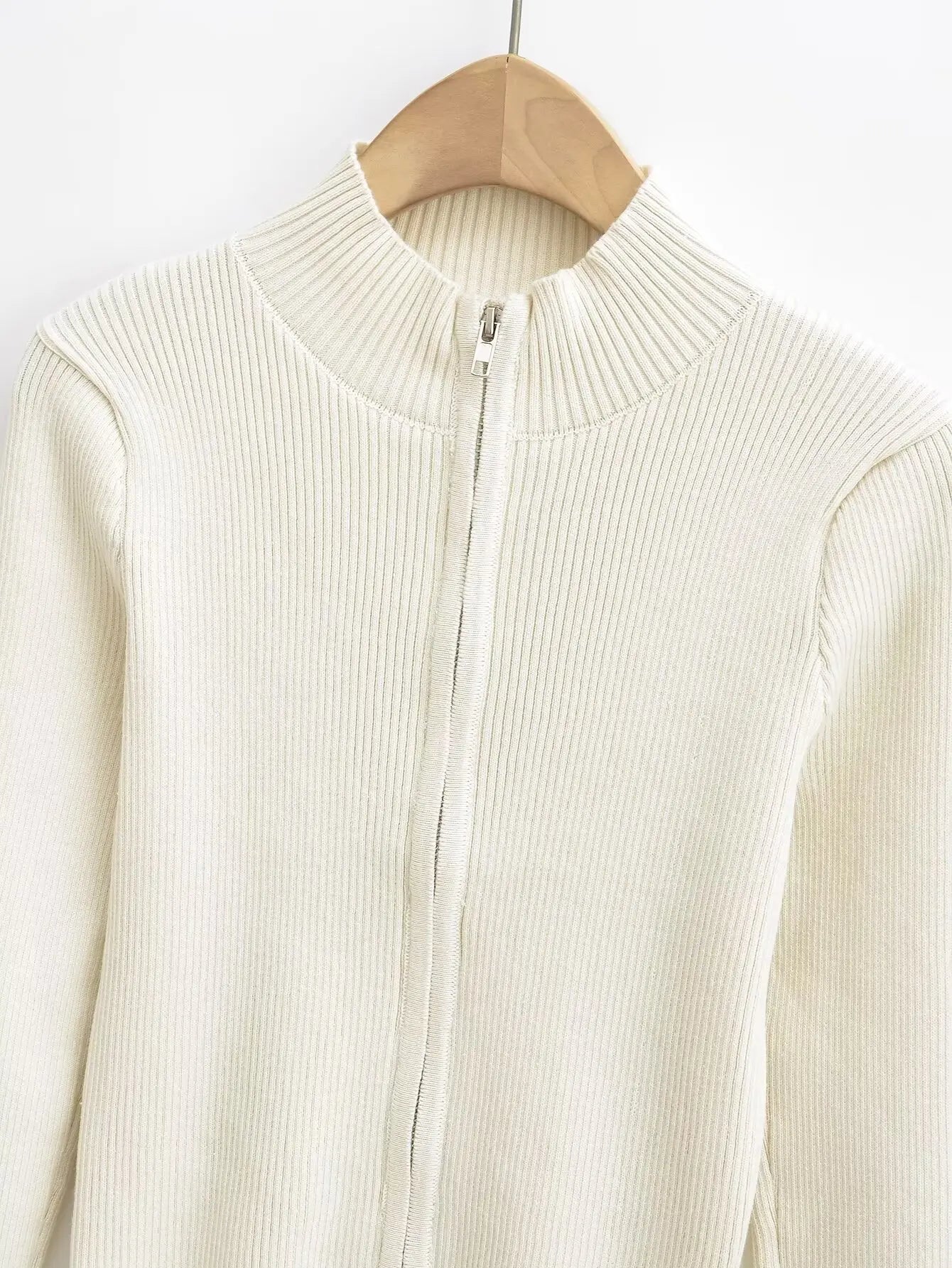 Slim Fit American Style Knitted Cardigan Women's Double Zipper Open Front Pure Desire Autumn Fashion Outerwear BM Style