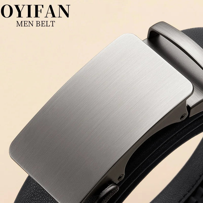 Simple men's belt black automatic buckle ratchet belt genuine leather belt best match jeans suit pants business casual belt men