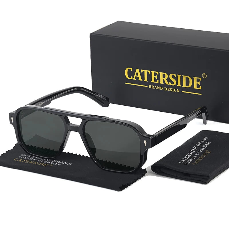 CATERSIDE Retro Punk Sunglasses Men Vintage Flat Top Double Bridges High Quality Sun Glasses Women Travel Party Festival Eyewear