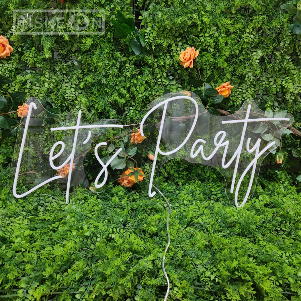 Lets Party Neon Sign LED Lights for Room Wall Wedding Birthday Bachelorette & Engagement Art Decoration New Year Christmas Decor