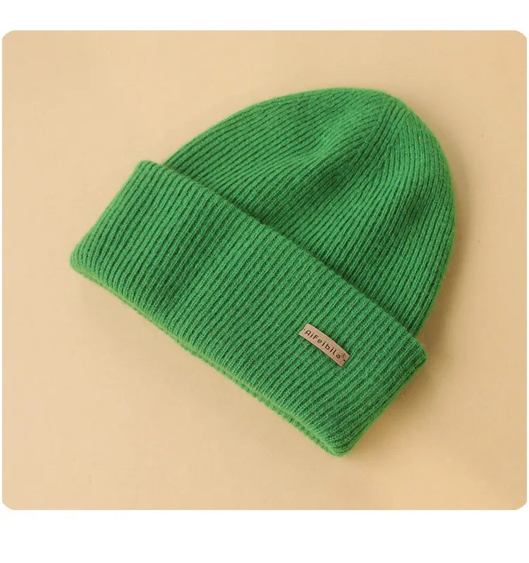 100% Merino Wool Double-Sided Beanie for Men Women Thick Soft Warm Winter Skull Caps Solid Color Knitted Beanies Hat