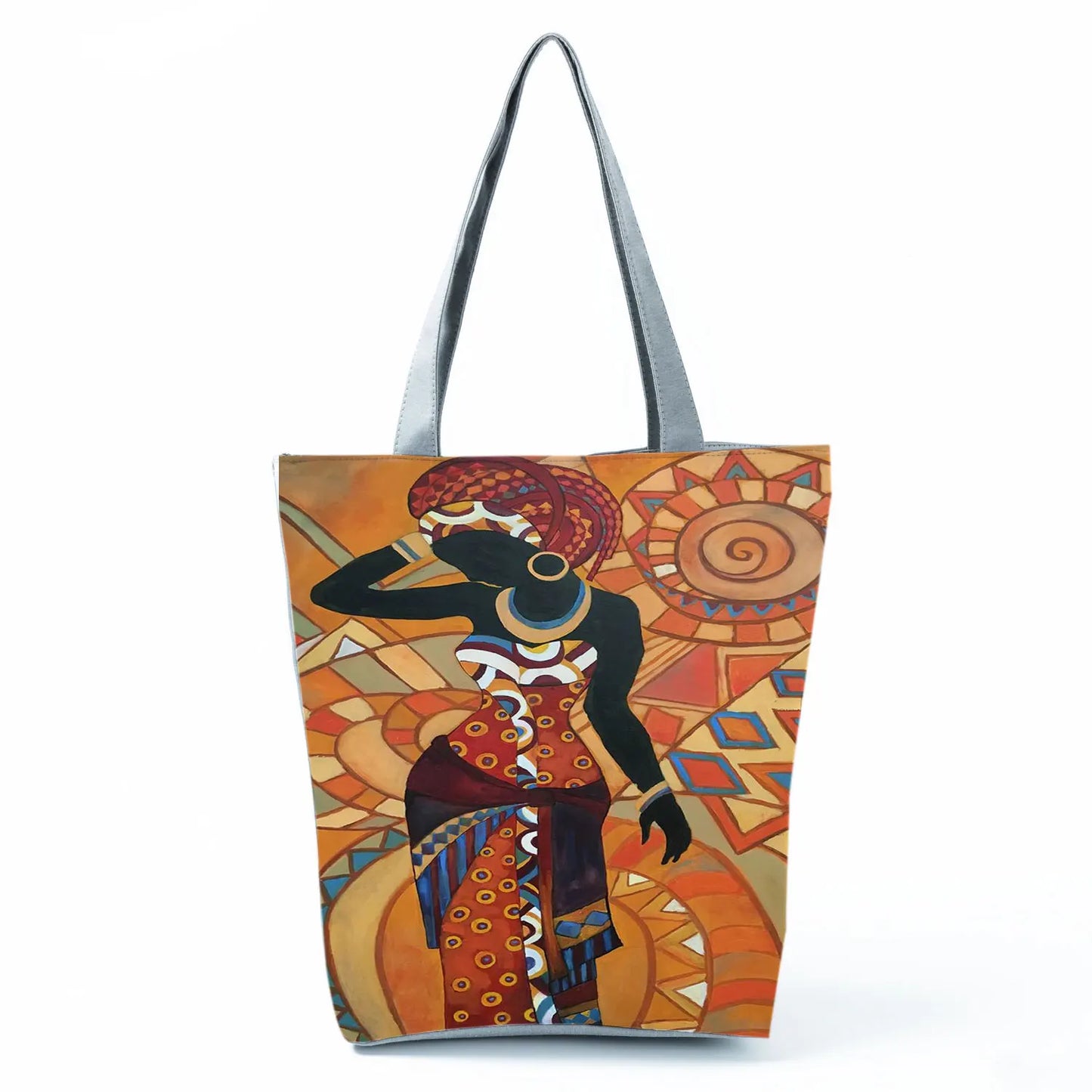 Golden Afro Woman Printed Handbags Pretty Fashion Shoulder Bag Eco Portable Shopping Bag High Capacity Beach Bag Practical Tote