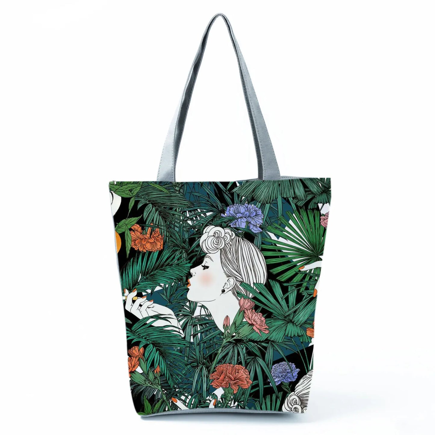 Golden Afro Woman Printed Handbags Pretty Fashion Shoulder Bag Eco Portable Shopping Bag High Capacity Beach Bag Practical Tote