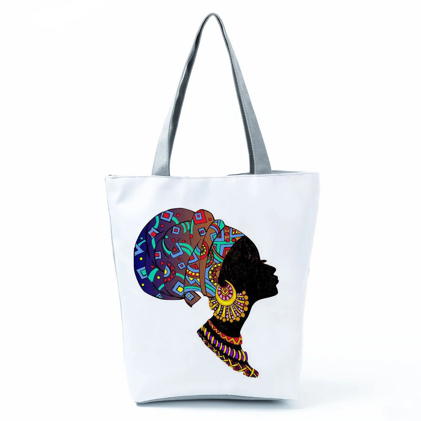 Golden Afro Woman Printed Handbags Pretty Fashion Shoulder Bag Eco Portable Shopping Bag High Capacity Beach Bag Practical Tote