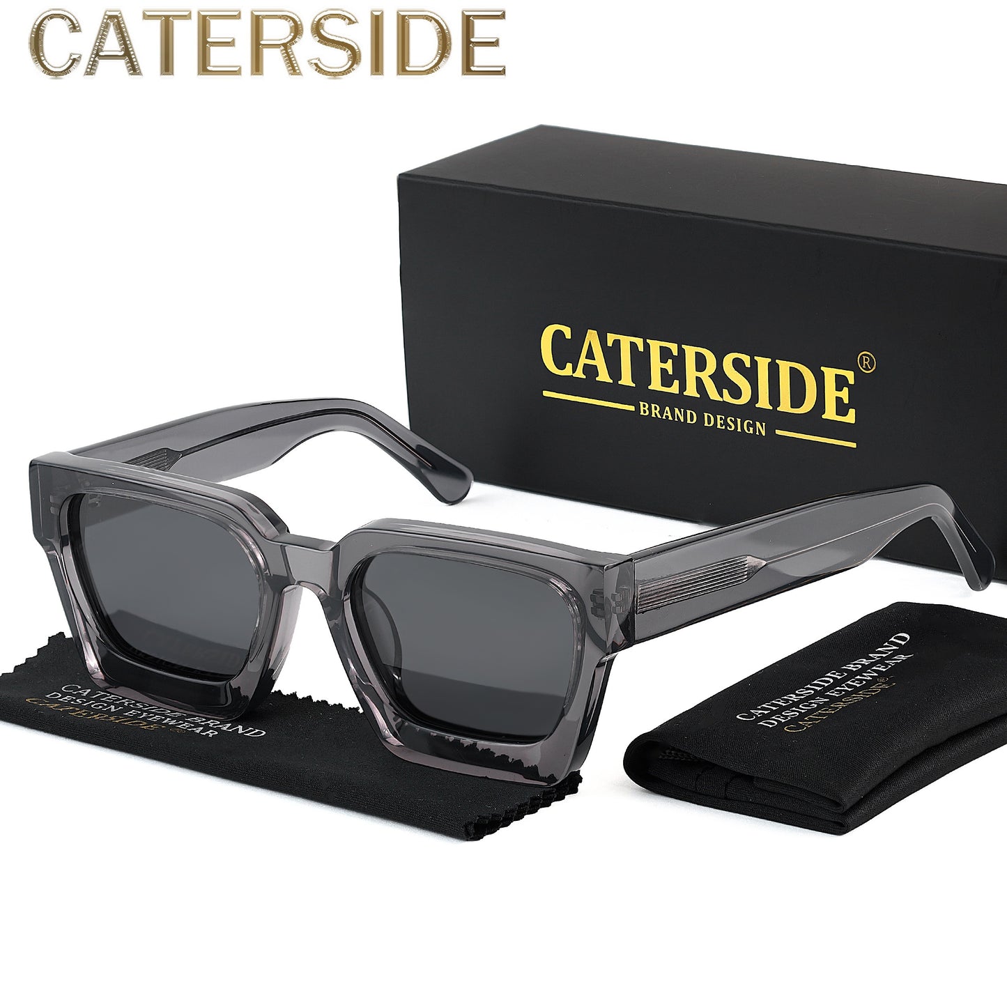 100% Acetate Square Men Fashion Glasses Classic Retro Polarized Driving Fishing Travel Beach Fashion Glasses for Male Female TAC Thick Crystal Eyeglasses Shade,Ideal Choice for Gifts with Business Full Package Set Case RC005