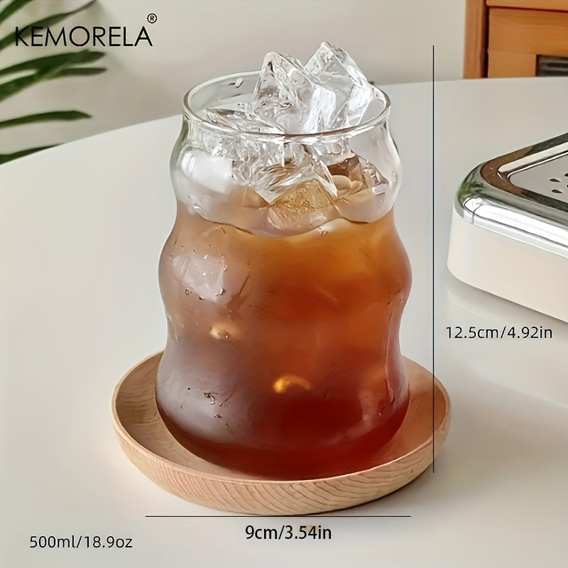 KEMORELA 4/6pcs, 17OZ Uniquely Shaped Beverage Glass, Wavy Transparent Water Mug, Iced Coffee Mugs, Adorable Drinking Vessels, Seasonal Drinkware, Household Kitchen Products 500ML