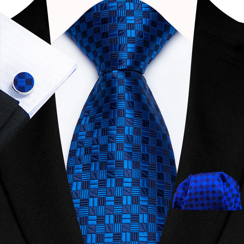 Men's Floral Paisley Striped Plaid Necktie & Handkerchief & Cufflink Set, Formal Business Wedding Necktie Set, Ideal Choice For Gifts